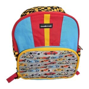 Crocodile Creek Race Car Theme Childrens Size Red Backpack Black Yellow Chekered
